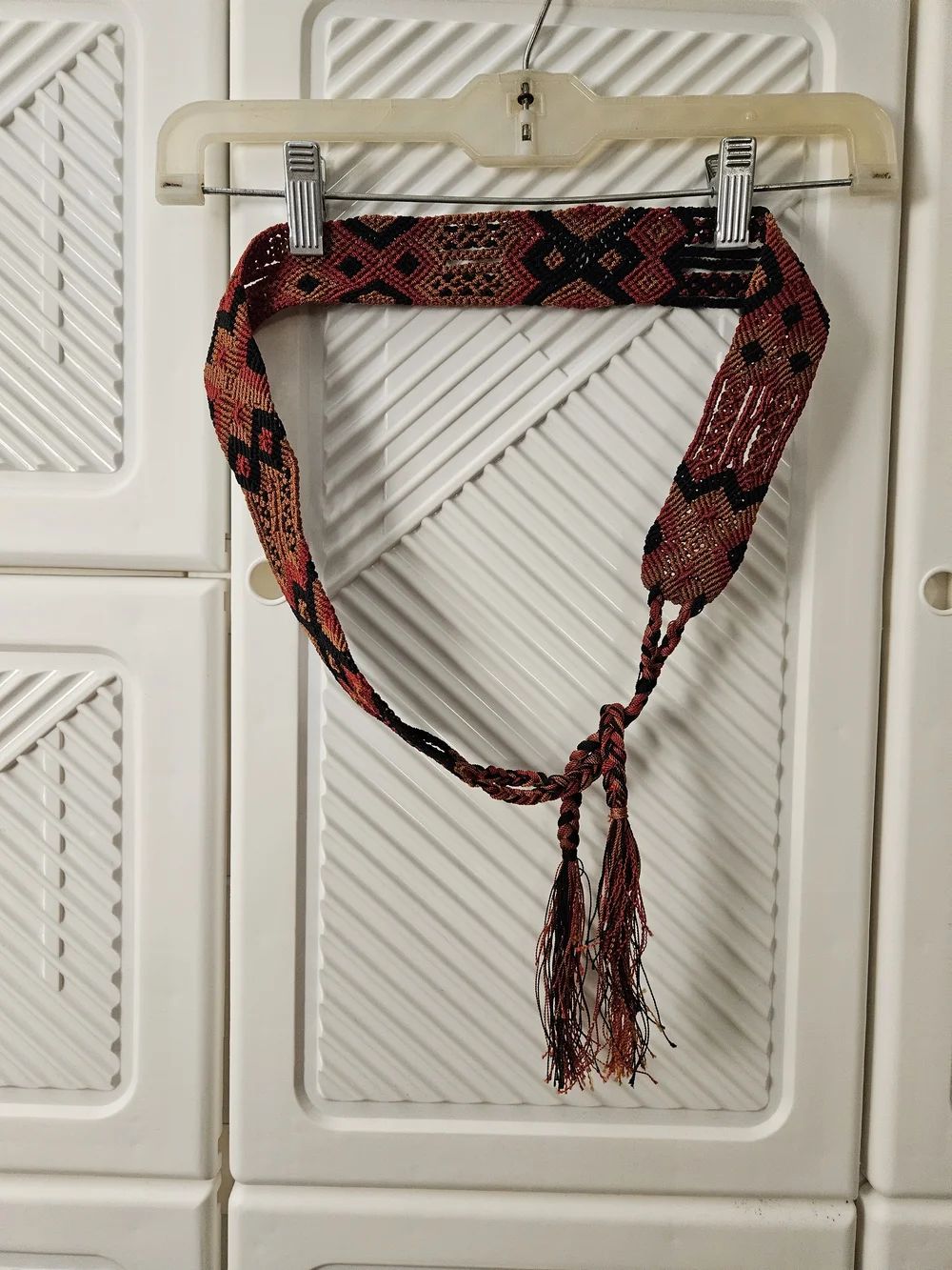 Boho Woven Tassel Belt - Red & Black